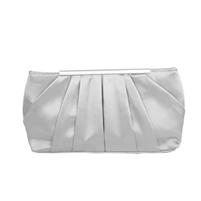 Image of Lollanda Women Handbag Clutch, Elegant Pleated Satin Clutches for Roses Evening Prom Party Wedding (silver)