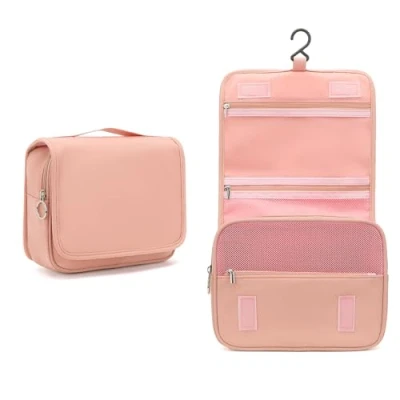 Image of Kono Travel Hanging Toiletry Wash Bag Men &amp; Women, Waterproof Multifunctional Toiletries Makeup Cosmetic Bags with Hook, Women’s for Full Sized Container (Nude)