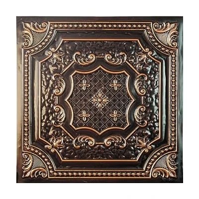 Image of Tin Ceiling Panels,Peel and Stick Tiles Distressed,Faux Glue up/Drop in,PL04 Traditonal Copper,10Piece
