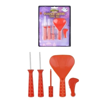 Image of HENBRANDT Single 5 Piece Pumpkin Carving Tool Set including Scoop, Safety Saw, Poker and Engraver for Halloween Jack O’ Lantern Accessories Kit Kids