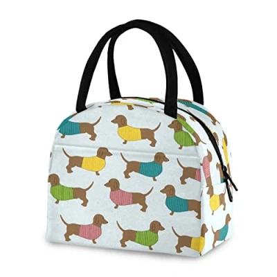 Image of Dachshund Weenie Dog Lunch Bag for Women Men Reusable Insulated Tote Office Work School Picnic Hiking