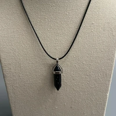 Image of VIE Double Point Pencil Pendant, Black String (Blue Goldstone)