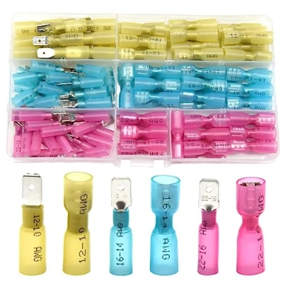 Image of Hocansen 120 Pieces Heat Shrink Spade Connectors Insulated Male and Female Wire Crimp Terminal Kit（Colour/RS)