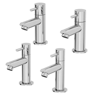 Image of Architeckt® Malmo Bathroom Basin Taps and Bath Pillar Tap Set Pair Round Single Lever Handle Modern, Chrome