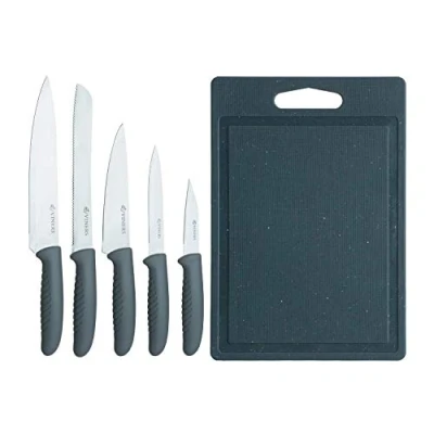Image of Viners Speckle 5 Knives with Plastic Cutting Board; Chef, Small Bread, Utility &amp; Paring Knives, Stainless Steel, ‎0305.192