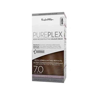 Image of Knight &amp; Wilson PurePlex Dark Blonde Permanent Hair Colour Dye. Protect, Restore and Nourish with Aminofix. 7.0 Blonde. 100% Grey Coverage.