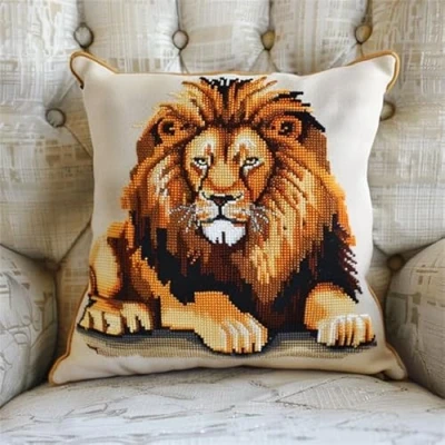 Image of kitphoenix DIY Latch Hook Kits Kit Lion Needlework Pillow Cover 43cmX43cm Hooks Knitted Embroidered Carpet Embroidery