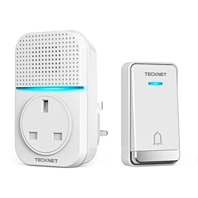 Image of TECKNET Wireless Doorbell, No Battery Required Self Powered Door Bell Plug in Waterproof IP65 Cordless Doorbell Chime Kits at 1300ft Range with 60 Chimes, 5 Level Volume LED Light