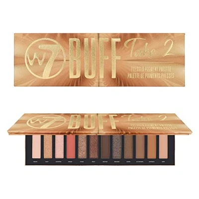 Image of W7 Buff Take 2 Pressed Pigment Palette. Creamy Matte &amp; Shimmer Metallic Tones. Neutrals, Golds, Coppers, Pinks and Smoke Colors Cruelty Free Makeup For Women