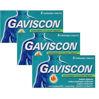 Image of Gaviscon Heartburn and Indigestion Relief 250 mg Peppermint Eight Tablets X 3