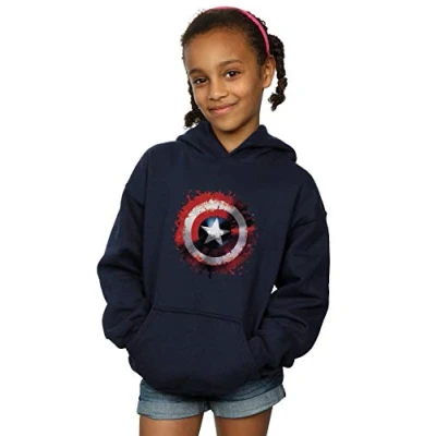 Image of Marvel Girls Avengers Captain America Art Shield Hoodie Navy Blue 12 13 Years