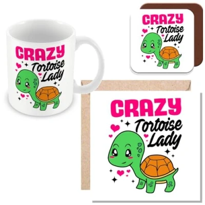 Image of MUGGZ Gift Mug, Card &amp; Coaster for Tortoise Crazy Lady Giftset Made in The UK