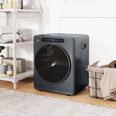 Image of HOMCOM 4kg Vented Tumble Dryer, 1000W Compact Freestanding Front Dryer with Stainless Steel Tub, Timer, 6 Heat Settings, Small Portable Clothes Drying Machine, Grey