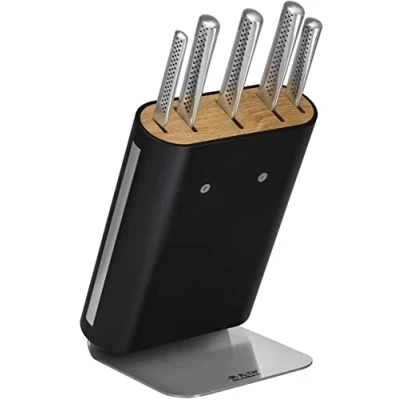 Image of Global UKON Range 6 Piece Knife Block Set, Contains 5 Professional Kitchen Knifes &amp; 1 Block, CROMOVA 18 Stainless Steel, GU 656/6B