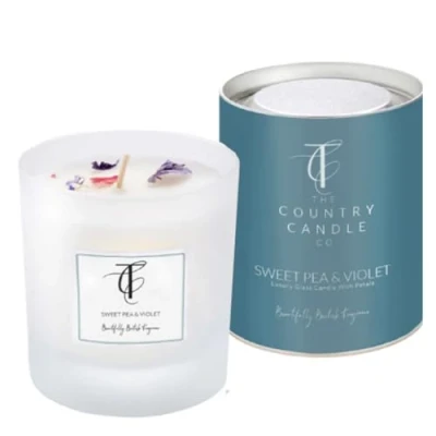 Image of The Country Candle Company Pastels Glass Sweet Pea and Violet Scented, Up to 50 Hours Burn Time