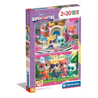 Image of Clementoni Jigsaw Puzzle Super Kitties 2 With 20 Pieces Supercolor For Children 3 5 Years, Cartoon, Gift Boy/Girls, Kids, Made In Italy, 24811