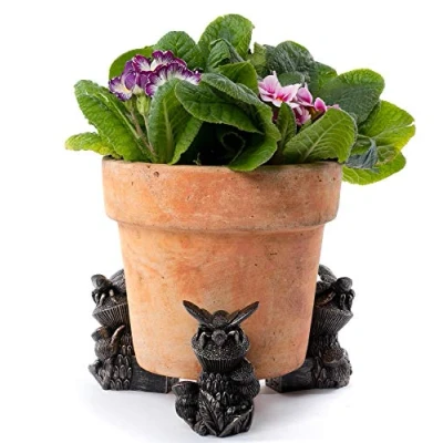 Image of Potty Feet Bee on Thistle Figures Plant Pot Planter Support Handmade Decorative Ornaments 3pcs