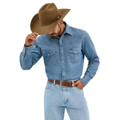 Image of Wrangler Men&#039;s Ms70719 button down shirts, Blue, L Tall UK