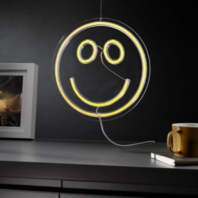 Image of #winning Smiley Face Neon Effect Light USB Powered Wall Hanging Yellow Emoji Lamp