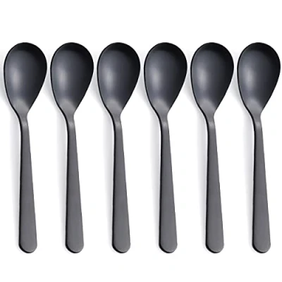 Image of FULLYWARE Matte Black Demitasse Espresso Spoons, Stainless Steel Satin Finish Coffee Mini Teaspoons, Sugar 4.7 inch, Set of 6