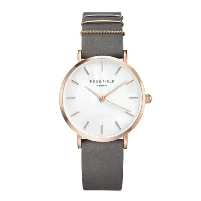 Image of Rosefield Women&#039;s Watch The West Village: Rose Gold 33mm Round Case with White Dial and Elephant Grey Strap WEGR W75