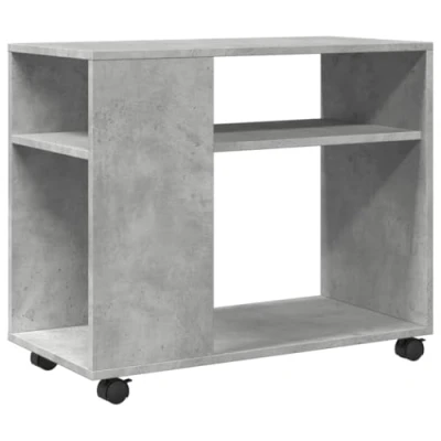Image of vidaXL Side Table with Wheels Engineered Wood, Concrete Grey, Modern Design, Multi Room Use, Storage Shelf