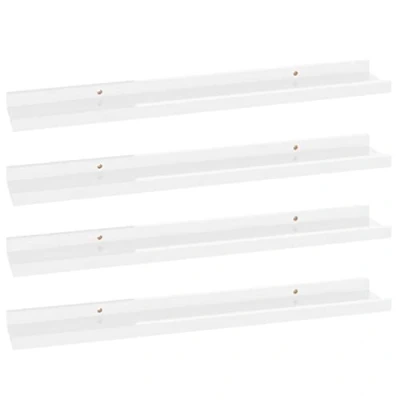 Image of vidaXL Modern High Gloss White Wall Shelves, Practical and Decorative Mounted MDF Ideal for Living Room, Bedroom, Office Set of 4
