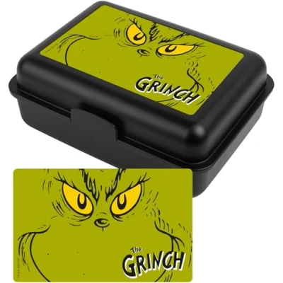 Image of United Labels Grinch Lunch Box with Compartments 1200 ml, Black, for Children and Adults, Divider,