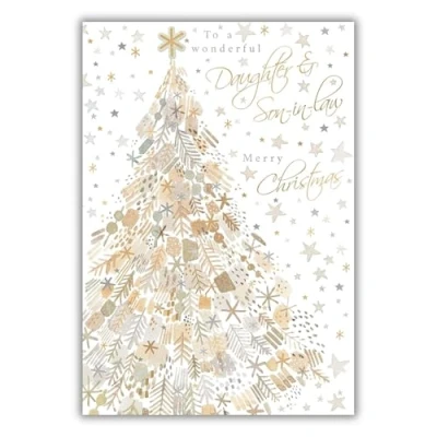 Image of Noel Tatt Daughter and Son in Law Christmas Card, Single Cards with Decorative Tree Design Special Finishes Eco Friendly Xmas Envelope