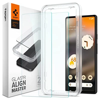 Image of Spigen Tempered Glass Screen Protector with Montageframe Google Pixel 6a 2 Pack