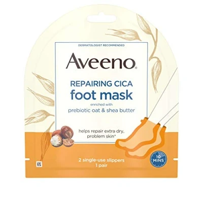 Image of Aveeno Repairing CICA Foot Mask with Prebiotic Oat and Shea Butter, Moisturizing for Extra Dry Skin, 1 Pair of Single Use Slippers