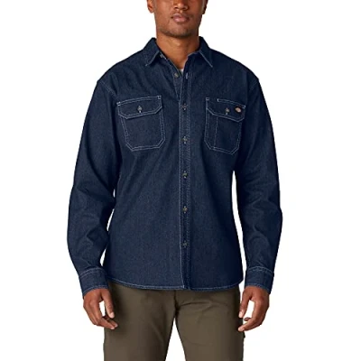 Image of Dickies Men&#039;s Flex Denim Long Sleeve Shirt, Dark Wash, 2X