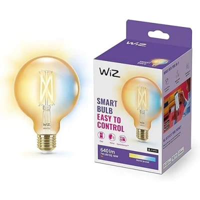 Image of WiZ Smart Globe, E27, 50W, Filament Amber, LED Connected WiFi Works with Alexa, Google Assistant &amp; HomeKit, App Control for Home Indoor Lighting, Livingroom, Bedroom, Energy Monitoring