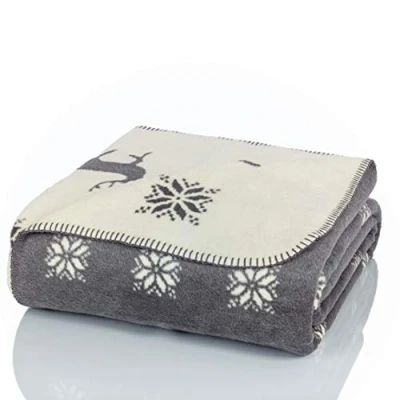 Image of Glart blanket grey beige reindeer XL, sofa 150 x 200 cm, soft and warm woolly blanket, extra fluffy, for use as a couch cosy throw, plush throw