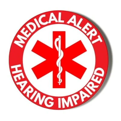 Image of Gift Insanity MEDICAL ALERT RED BACKGROUND HEARING IMPAIRED 38mm Small Badge