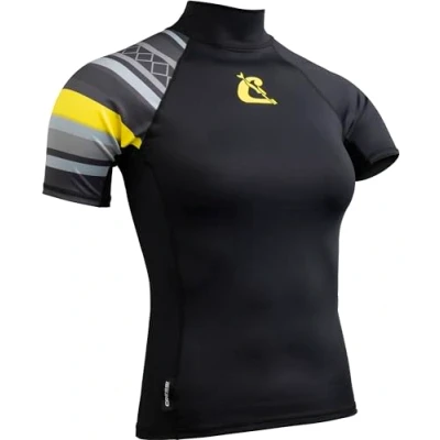 Image of CRESSI Shield Lady Rash Guard Short/SL Black Yellow Short Sleeve Protective for SUP and Water Sports, Black/Yellow, XXL/6, Womans