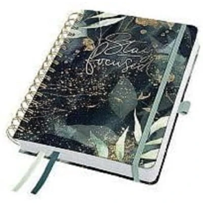 Image of SIGEL J4603 Jolie Spiral diary 2024, Glamorous Leaves, 16,8 x 21,5 cm, hardcover, 240 pages, Black, Green, gold