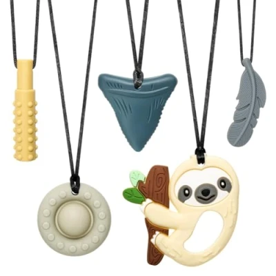 Image of CLDY 5 PCS Sensory chew Necklace, Toys for Autistic ADHD Biting Needs Children, Silicone Necklace Made from Food Grade Safety, Oral Motor Chewy Teether Boys Girls