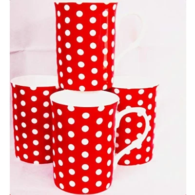 Image of fromeuropewithlove Red Dots Mugs Set of 4 Fine Bone China Cups Hand Decorated in UK