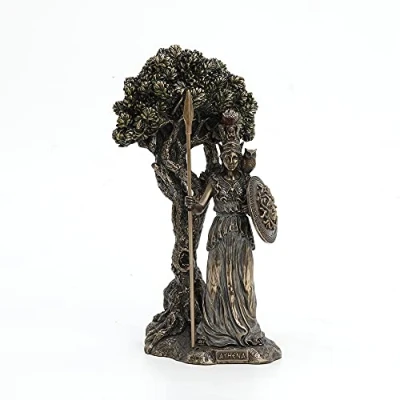 Image of Veronese Design Greek Goddess Athena Under Olive Tree Bronze Finish Statue