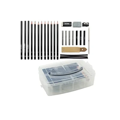 Image of Artme Graphite Sketching Set &amp; Charcoal Pencils, Sticks, Putty And White Rubber, Sharpener, Stump