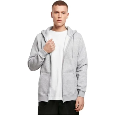 Image of Build Your Brand Men&#039;s Heavy Zip Hoody Jacket, Grey (Heather 00431), Medium