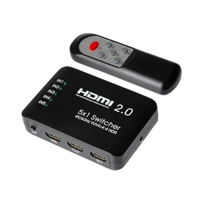 Image of Maplin HDMI Switch 5 in 1 Out, Aluminium 4K@60Hz Ultra HD 2.0 Switcher with Remote, Compatible TV Box, PS5/4, Xbox, Roku, Laptop, HDTV, Projector, Monitor