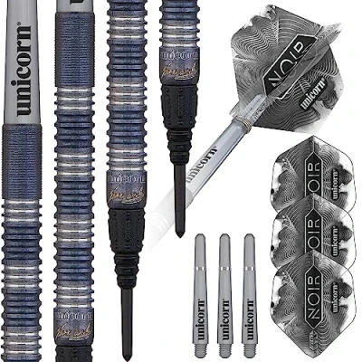 Image of Unicorn Soft Tip Darts Set James &#039;The Machine&#039; Wade Noir Organic 70% Tungsten Barrels with Black Titanium Coating Epic Tips 18 g