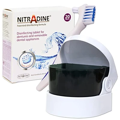 Image of Nitradine, Sonic Cleaner &amp; Denture Brush 20 Tablets for Cleaning Disinfecting (No Batteries)
