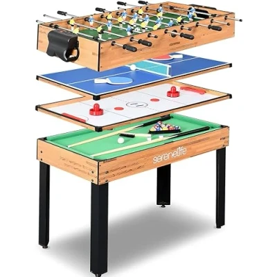 Image of SereneLife Multi speeltafel, 122 cm sport arcadespellen met accessories, pingpong, hockey, poolbiljart, voetbaltafel alles in één, voor binnen en buiten, familie, kinderen volwassenen