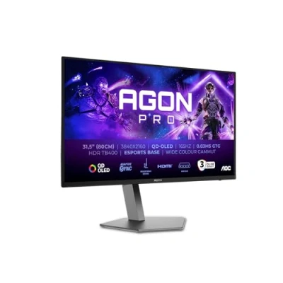 Image of AOC AGON Pro 326UD 32 inch UHD OLED gaming monitor, 165 Hz, 0.03 ms, HDR400, FreeSync Prem. Pro, G Sync comp. (3840x2160, 2x HDMI 2.1, 1x DP 1.4, USB Hub) black gray