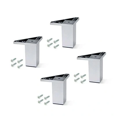 Image of Emuca Plastic Furniture Feet with Fixing Screws for Cabinet/Wardrobe/Sofa, Silver Painted, 80 mm Height, Set of 4 Piece