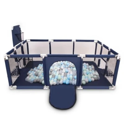 Image of Selonis Baby Playpen Big Size Playground with 200 Balls for Kids, Dark Blue:Pearl/Grey/Transparent/Babyblue/Mint