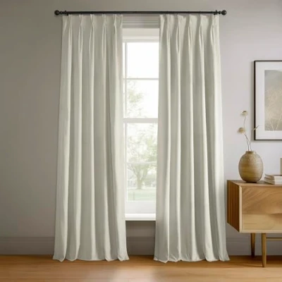 Image of HPD Half Price Drapes Velvet Blackout Curtains/Drapes 96 Inches Long 1 Panel Curtain Signature Pleated for Living Room &amp; Bedroom 25W X 96L, Off White